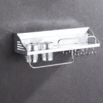 50cm 2 Cups 8 Hooks Multi-function Kitchen Punching-free Wall-mounted Aluminum Edge Condiment Holder Storage Rack - Image 2