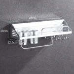 50cm 2 Cups 8 Hooks Multi-function Kitchen Punching-free Wall-mounted Aluminum Edge Condiment Holder Storage Rack - Image 3