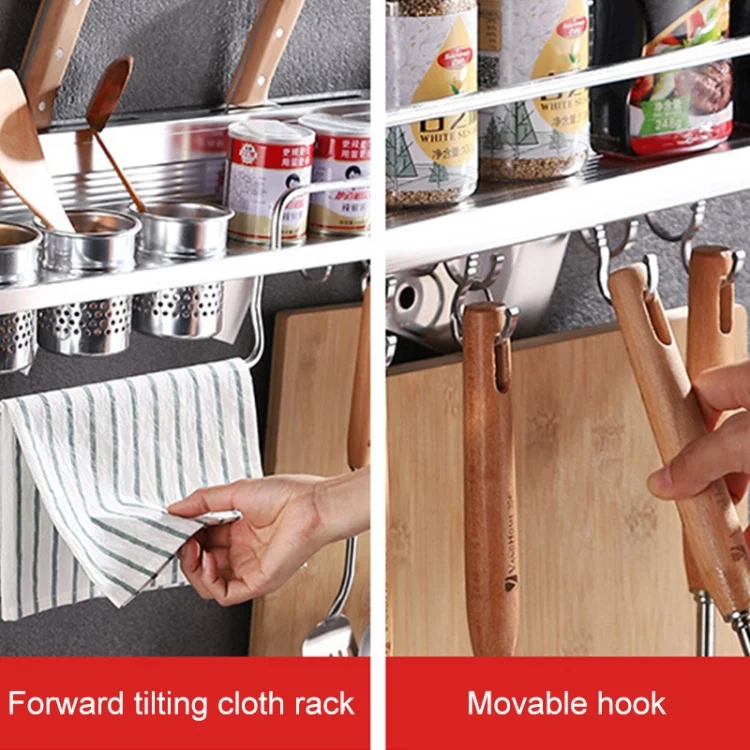 HC4919_4.webp 50cm 2 Cups 8 Hooks Multi-function Kitchen Punching-free Wall-mounted Plastic Edge Condiment Holder Storage Rack - Image 5