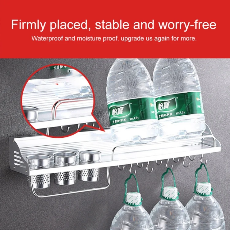 HC4919_6.webp 50cm 2 Cups 8 Hooks Multi-function Kitchen Punching-free Wall-mounted Plastic Edge Condiment Holder Storage Rack - Image 7