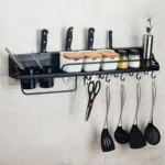 A Version 80cm 2 Cups 10 Hooks Kitchen Multi-function Wall-mounted Condiment Storage Rack