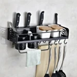 B Version 50cm 2 Cups 10 Hooks Kitchen Multi-function Wall-mounted Condiment Storage Rack - Image 2