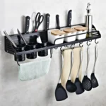 B Version 50cm 2 Cups 10 Hooks Kitchen Multi-function Wall-mounted Condiment Storage Rack - Image 9