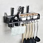 B Version 60cm 2 Cups 8 Hooks Kitchen Multi-function Wall-mounted Condiment Storage Rack