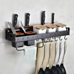 C Version 60cm 2 Cups 10 Hooks Kitchen Multi-function Wall-mounted Condiment Storage Rack