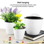 Self-Watering Planter Grow Plants Lazy Flower Pots Wall-hanging Round Resin Plastic Flower Pots, Size: 18x12.5x16cm - Image 5