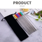 8pcs Reusable Silicone Tips Stainless Steel Drinking Straws + 2pcs Cleaner Brushes Set Kit with Cashmere Bag,  215*6mm - Image 11