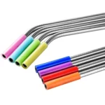 8pcs Reusable Silicone Tips Stainless Steel Drinking Straws + 2pcs Cleaner Brushes Set Kit with Cashmere Bag,  215*6mm - Image 3