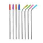 8 PCS Reusable Silicone Tips Stainless Steel Drinking Straws + 2 PCS Cleaner Brushes Set Kit with Cashmere Bag,  266*6mm - Image 2