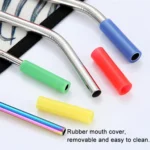8 PCS Reusable Silicone Tips Stainless Steel Drinking Straws + 2 PCS Cleaner Brushes Set Kit with Cashmere Bag,  266*6mm - Image 7