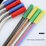 8 PCS Reusable Silicone Tips Stainless Steel Drinking Straws + 2 PCS Cleaner Brushes Set Kit with Cashmere Bag,  266*6mm - Image 8