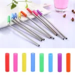 8 PCS Reusable Silicone Tips Stainless Steel Drinking Straws + 2 PCS Cleaner Brushes Set Kit with Cashmere Bag,  266*6mm - Image 9