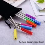 8 PCS Reusable Silicone Tips Stainless Steel Drinking Straws + 2 PCS Cleaner Brushes Set Kit with Cashmere Bag,  266*6mm - Image 10