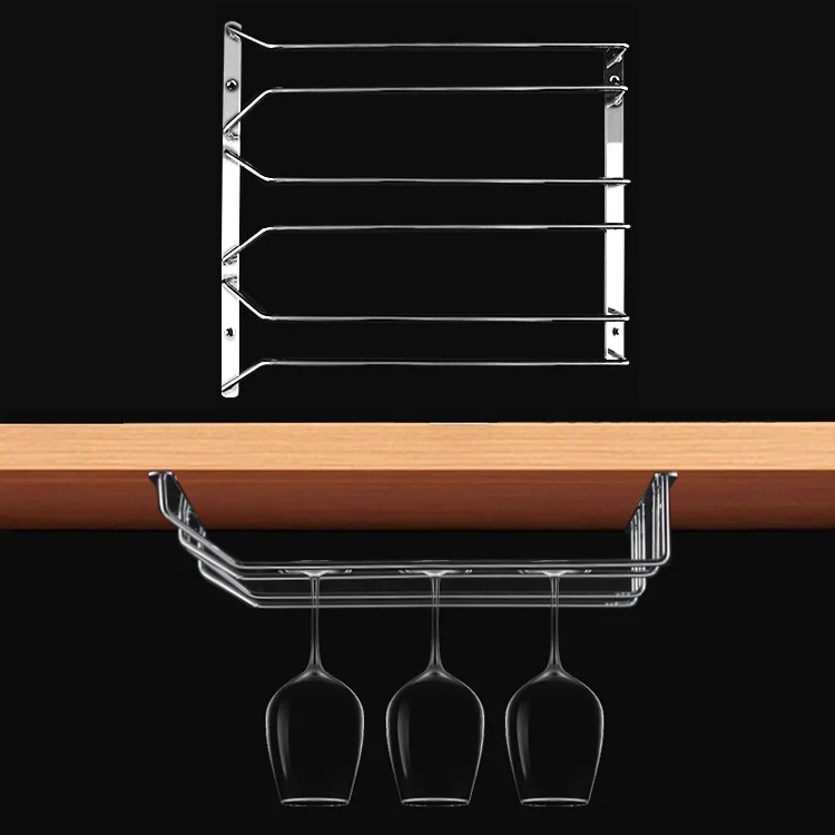 HC5342.webp MICLAN Three Rows Stainless Steel Hanging Wine Glass Holder, Size: 34*32*27cm - Image 1