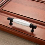 5001_96 Matte Black Octagonal White Ceramics Hardware Cabinet Handle - Image 2