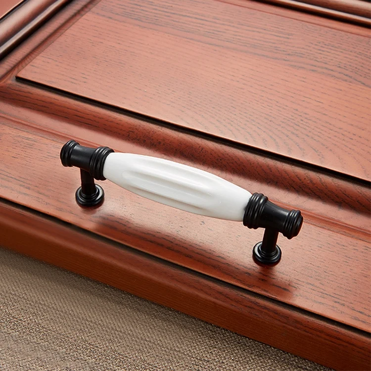 HC5444_1.webp 5001_96 Matte Black Octagonal White Ceramics Hardware Cabinet Handle - Image 2