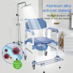 Elderly Toilet Seat Aluminum Alloy Wheelchair Pregnant Women Shower Chair with Wheels - Image 7