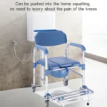 Elderly Toilet Seat Aluminum Alloy Wheelchair Pregnant Women Shower Chair with Wheels - Image 8