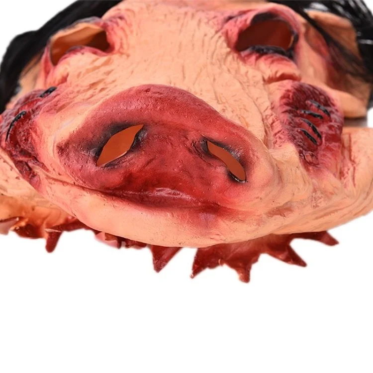 HC5645_3.webp Halloween Mask Latex Pig Head Cap Halloween Festival Party Fancy Pig Face Masquerade Masks with Hair - Image 4