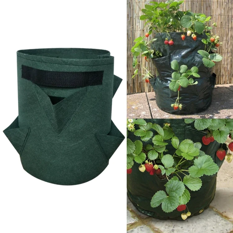 3 Pockets 18L / 5 Gallon Non-woven Felt Strawberry Planting Bag, Size: 23X28cm