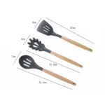 kn082 11 in 1 Wooden Handle Silicone Kitchen Tool Set with Storage Bucket - Image 6