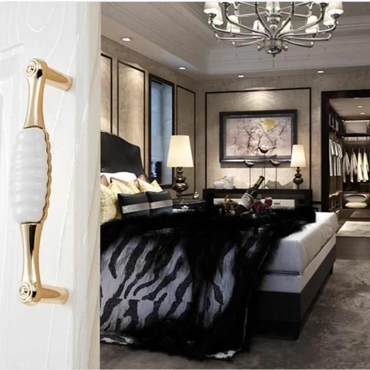 HC5907_4.webp 5027-128 Gold Imitated Zinc Alloy Ceramic Handle for Cabinet Wardrobe Drawer Door, Hole Spacing: 128mm - Image 5