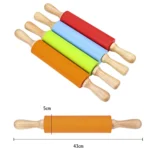 kn055 Solid Wooden Handle Silicone Rolling Pin Non-stick Food Dumpling Stick, Length: 43cm, Random Color Delivery - Image 2