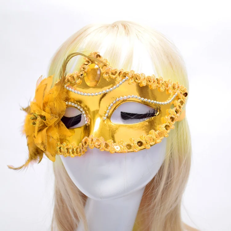 Halloween Masquerade Party Dance Plating Side Flower Feather Venice Princess Mask