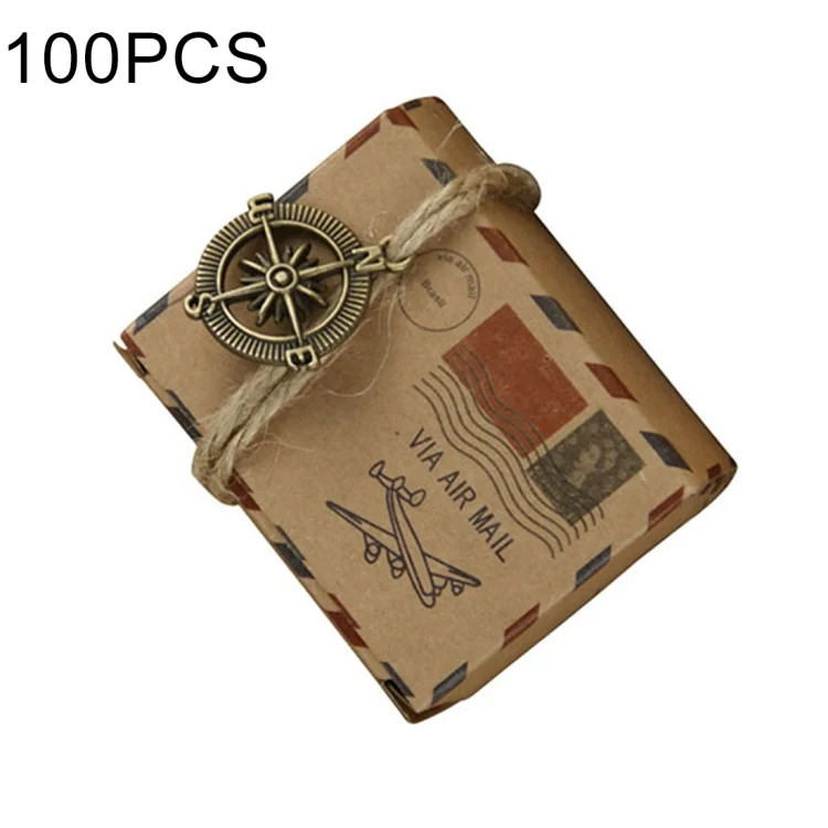 HC6029B.webp 100 PCS European Wedding Retro Kraft Paper Mail Pattern Sugar Box, Size: 6x3.5x4.5cm - Image 1