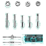 12 PCS Multi-specification Tap and Die Combination Set Hand Metric Wire Tapping Wrench Winch - Image 3