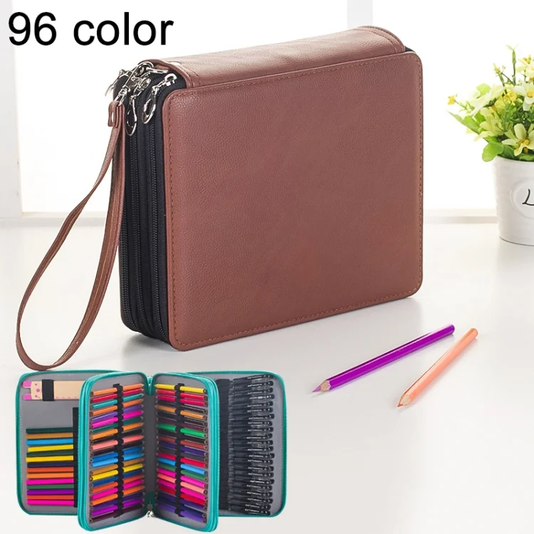 HC6130Z.webp 96 Slots Colored Pencil Case PU Leather Drawing Sketch Watercolor Pencils Holder Organizer with Hand Strap - Image 1