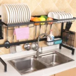 92cm Stainless Steel Kitchen Bowl Dish Fruit Basket Knife Chopping Block Chopsticks Drain Rack Storage Holder, Deluxe Version - Image 2