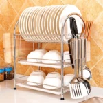 Multi-function Kitchen Stainless Steel Three Layers Arch Shape Rack Hanging Bowl Dish Holder - Image 2