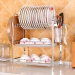 Multi-function Kitchen Stainless Steel Three Layers Flower Shape Steel Sheet Rack Hanging Bowl Dish Holder - Image 2