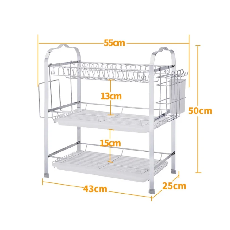 HC6155_2.webp Multi-function Kitchen Stainless Steel Three Layers Flower Shape Steel Sheet Rack Hanging Bowl Dish Holder - Image 3