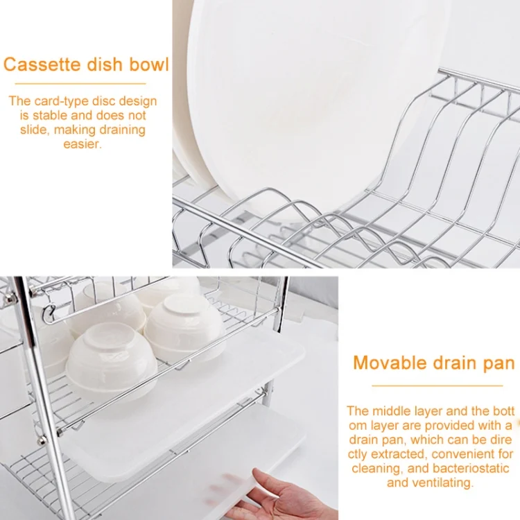 HC6155_6.webp Multi-function Kitchen Stainless Steel Three Layers Flower Shape Steel Sheet Rack Hanging Bowl Dish Holder - Image 7