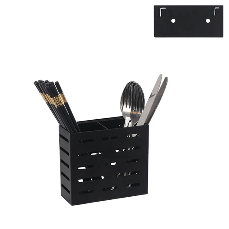 HC6162B.webp Stainless Steel Wall-mounted Kitchen Rack Double Cage Chopsticks Canister Holder - Image 1