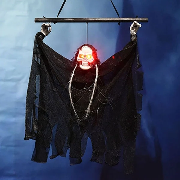HC6351.webp Halloween Electric Luminous Skeleton Hanging Head Induction Props Haunted House Decorations Toys - Image 1
