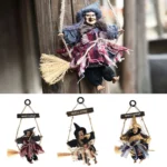Halloween Retro Witch Ornaments Broom Ghost Hang Up Props Halloween House Decoration Festive Party Supplies Halloween Pendant - Image 2