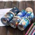 36 Slots Cosmic Galaxy Print Pen Bag Canvas Pencil Wrap Curtain Roll Up Pencil Case Stationery Pouch - Image 5