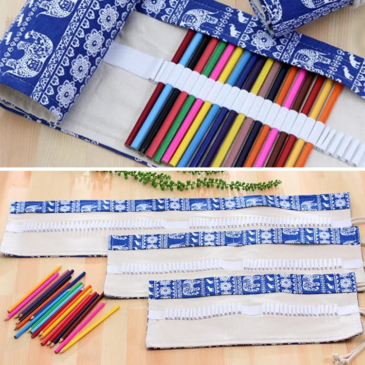 HC6767_2.webp 72 Slots Cosmic Galaxy Print Pen Bag Canvas Pencil Wrap Curtain Roll Up Pencil Case Stationery Pouch - Image 3