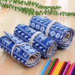 72 Slots Cosmic Galaxy Print Pen Bag Canvas Pencil Wrap Curtain Roll Up Pencil Case Stationery Pouch - Image 5