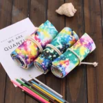 36 Slots Starry Sky Print Pen Bag Canvas Pencil Wrap Curtain Roll Up Pencil Case Stationery Pouch - Image 5