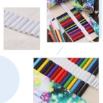 36 Slots Starry Sky Print Pen Bag Canvas Pencil Wrap Curtain Roll Up Pencil Case Stationery Pouch - Image 6