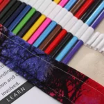 48 Slots Sunset Tree Print Pen Bag Canvas Pencil Wrap Curtain Roll Up Pencil Case Stationery Pouch - Image 3