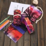 48 Slots Sunset Tree Print Pen Bag Canvas Pencil Wrap Curtain Roll Up Pencil Case Stationery Pouch - Image 5