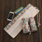 36 Slots Rose Clock Print Pen Bag Canvas Pencil Wrap Curtain Roll Up Pencil Case Stationery Pouch - Image 2