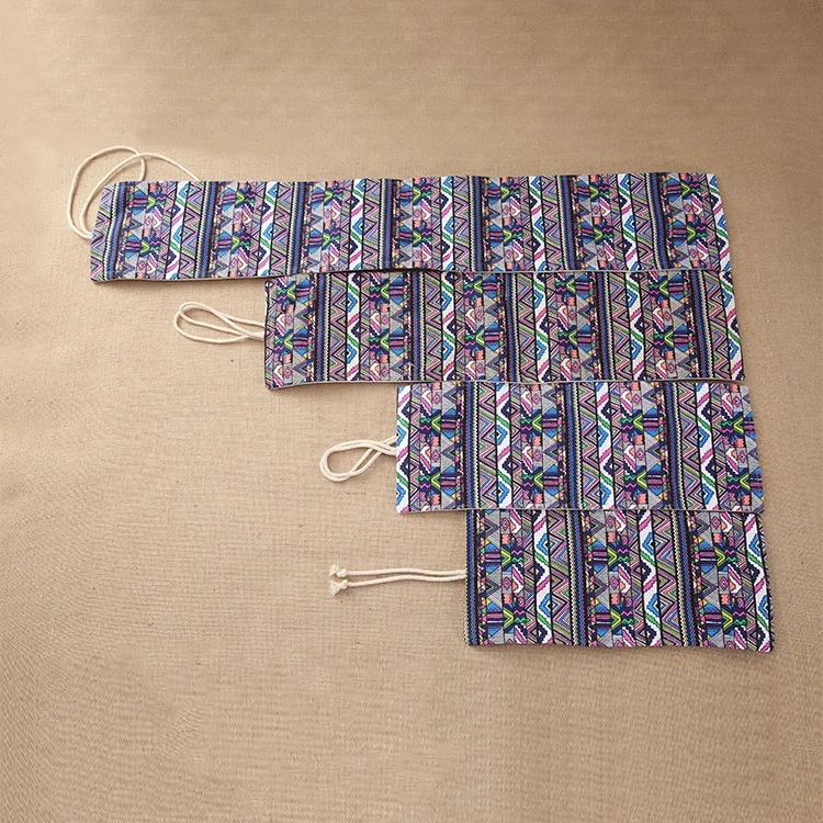 HC6831_3.webp 72 Slots Ethnic Print Pen Bag Canvas Pencil Wrap Curtain Roll Up Pencil Case Stationery Pouch - Image 4