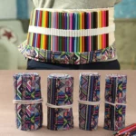 72 Slots Ethnic Print Pen Bag Canvas Pencil Wrap Curtain Roll Up Pencil Case Stationery Pouch - Image 6