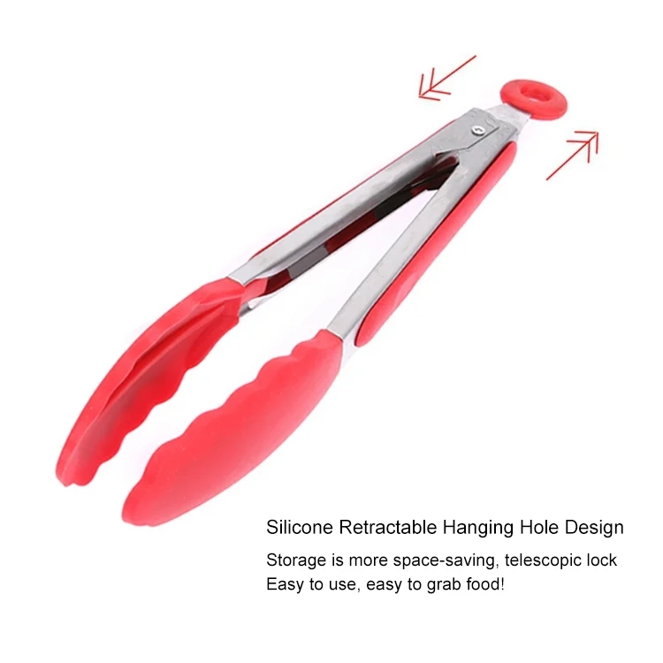 HC6888R_2.webp 9 inch Silicone Non-slip Food Bread Barbecue BBQ Clip Tongs Kitchen Tools - Image 3